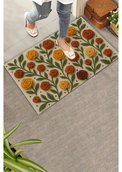 Sıcak Ilmekler Nakışlı Güller Temalı Welcome Hoş Geldiniz Dijital Baskılı Kapı Önü Paspası 45X70CM fiyatları