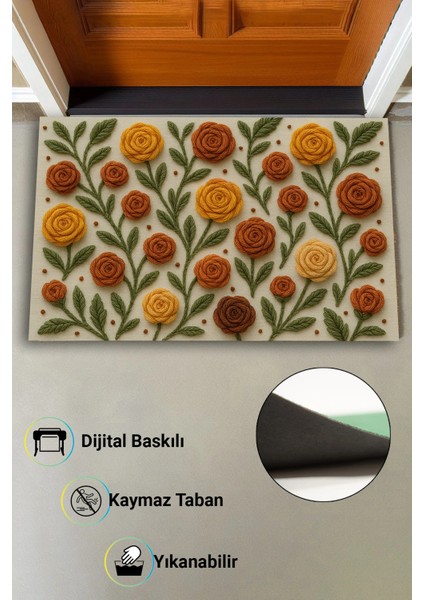 Sıcak Ilmekler Nakışlı Güller Temalı Welcome Hoş Geldiniz Dijital Baskılı Kapı Önü Paspası 45X70CM fırsatları
