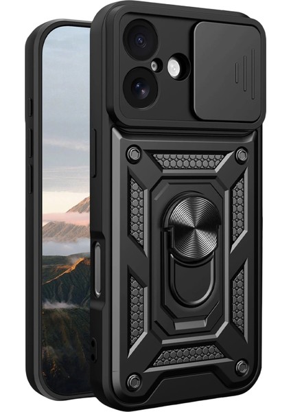 Apple iPhone 17 Kılıf Kamera Korumalı Sürgülü Yüzüklü Armor Military Tank Kızaklı Sert Silikon Kapak