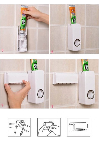 Otomatik Diş Macunu Sıkacağı ve 5 Adet Diş Fırası Tutacağı Diş Fırçalığı (4887) fırsatları