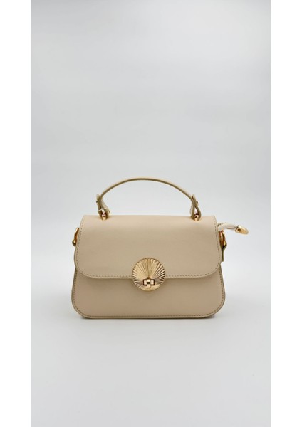 Krem Yuvarlak Tokalı El Çantası Orijinal Levid'or