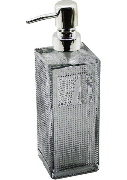 Cam Kare - Şeffaf Şişe--Buzlu Nokta Desen Sıvı Sabunluk 450ML Gümüş Plastik Pompa (4887)