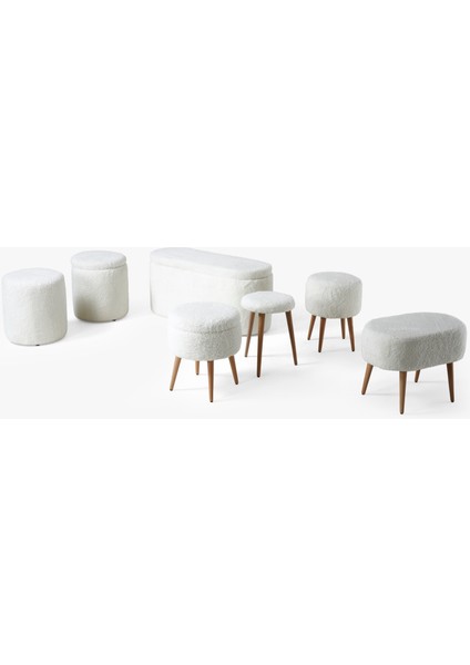 Teddy Bench ve Puff Seti Bej