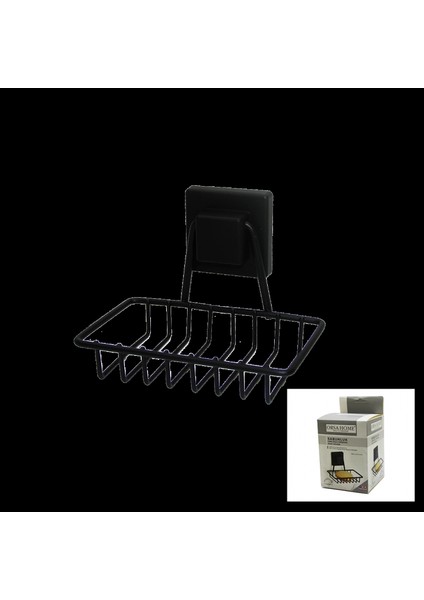 Siyah - Metal Katı Sabunluk Kare Güçlü Yapışkanlı 11X12.5X11CM (4887)