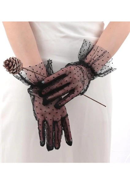 Bfs Kısa Boy Güpürlü Siyah Puantiyeli Tül Eldiven Siyah Renk fiyatları