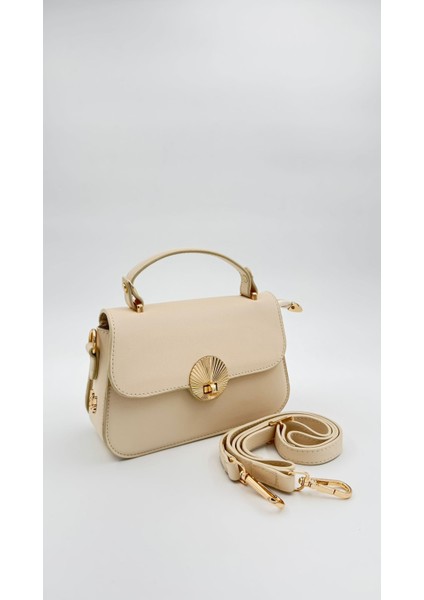 Krem Yuvarlak Tokalı El Çantası Orijinal Levid'or