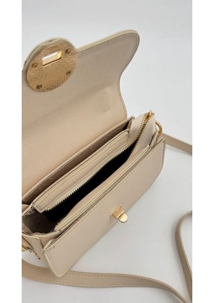 Krem Yuvarlak Tokalı El Çantası Orijinal Levid'or