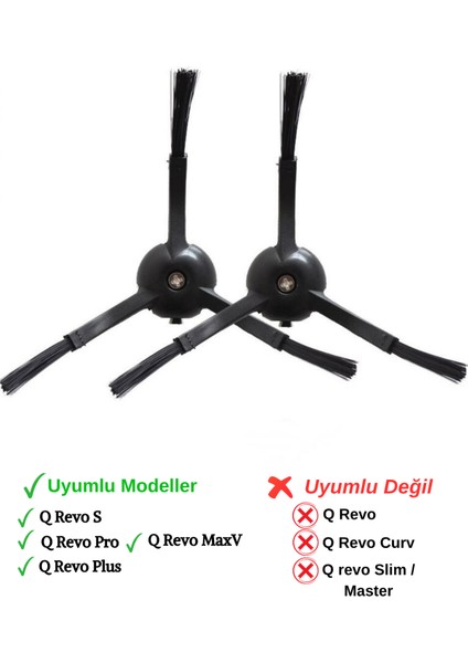 Roborock Qrevo Maxv / Qrevo Pro / Qrevo S / Qrevo Plus Uyumlu Siyah Yan Fırça Yedek Seti-2 Adet