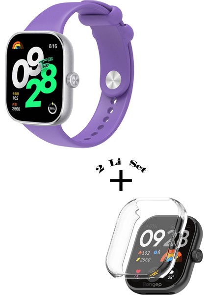 Xiaomi Redmi Watch 4 / 5 Uyumlu Yumuşak Silikon Kordon + Kasa ve Ekran Koruyucu