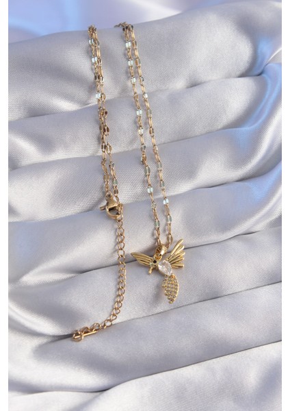 316L Çelik Zincir Gold Renk Zirkon Taşlı Anka Kuşu Figürlü Kolye fiyatları