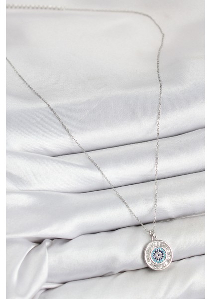 Pirinç Zirkon Taşlı Su Yolu Nazar Model Gümüş Renk Kadın Kolye fiyatları