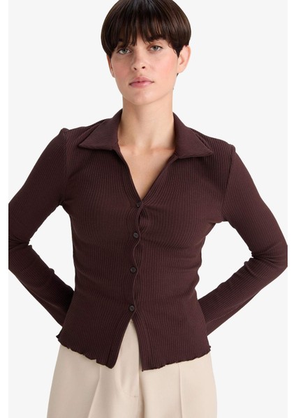 Fitted Polo Yaka Fitilli Kaşkorse Hırka G3057AX25WN