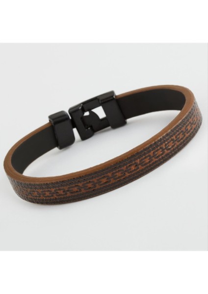 Zincir Desenli Kaliteli Suni Deri Bileklik