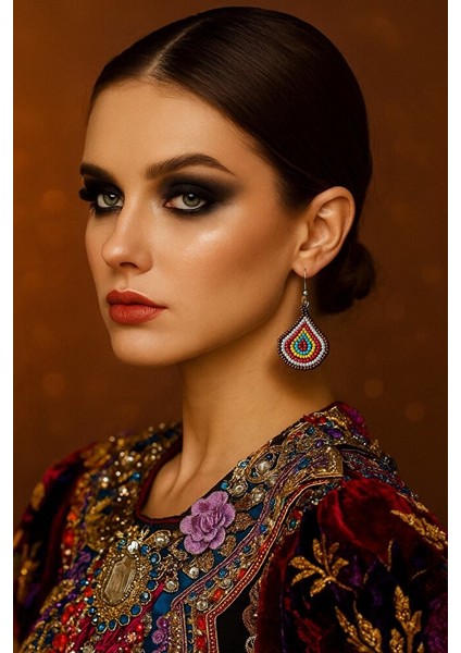 Küçük Renkli Boncuklu Damlacık Küpe – Bohem & Etnik Stil