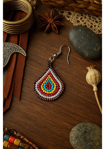 Küçük Renkli Boncuklu Damlacık Küpe – Bohem & Etnik Stil fırsatları