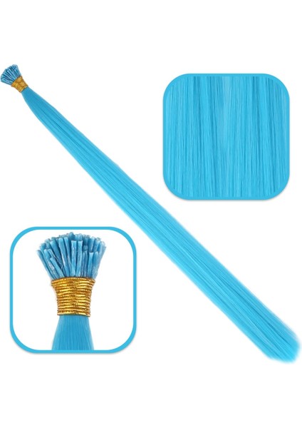 Fiber Sentetik Boncuk Kaynaklık Renkli Saç / Turkuaz Mavi / 100 Adet