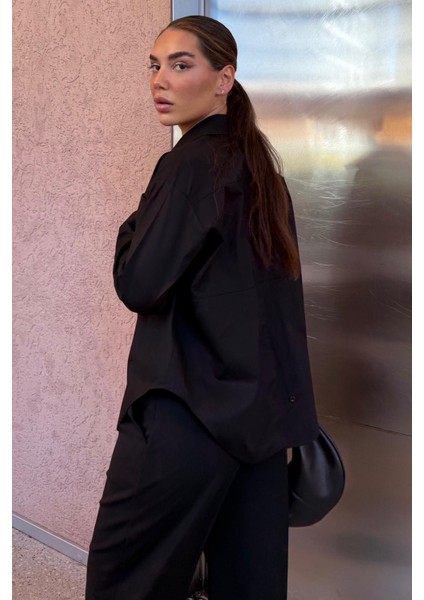 Siyah Düz Kesim Düğmeli Kadın Gömlek MG2583 fiyatları