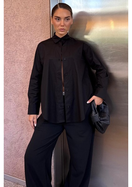Siyah Düz Kesim Düğmeli Kadın Gömlek MG2583 fırsatları
