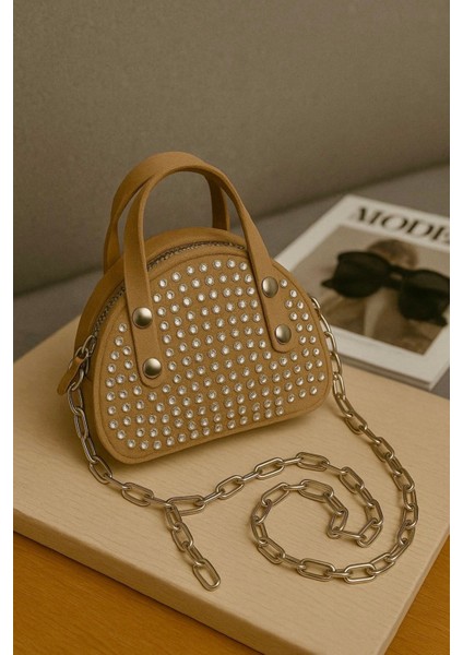 Lüks Mini Elmas Taş Işlemeli El ve Omuz Çantası