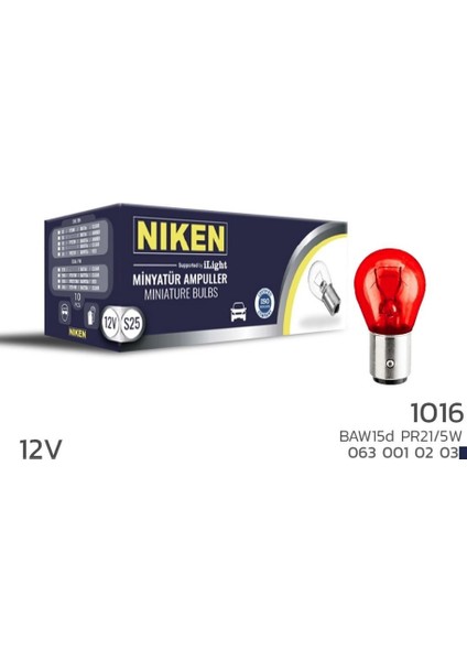 12V 1016 Ampul YT (PR21/5W) Kırmızı BAW15D (10'lu)