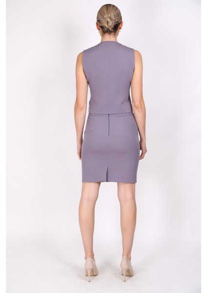 Kruvaze Çapraz Yelek & Yırtmaçlı Düz Dar Etek-Antrasit fırsatları