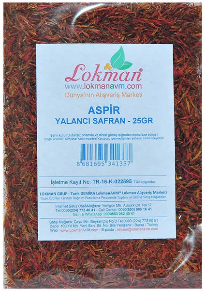 Aspir Otu Yalancı Safran Asfor Doğal 25 gr Paket fiyatları
