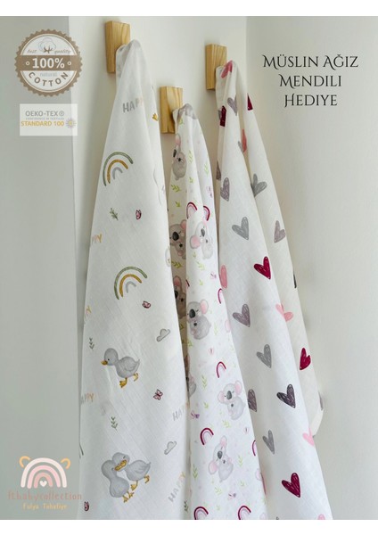 Pamuk Müslin Bebek Battaniyesi 3'Lü Set Müslın Örtü 80 x 90 Cm
