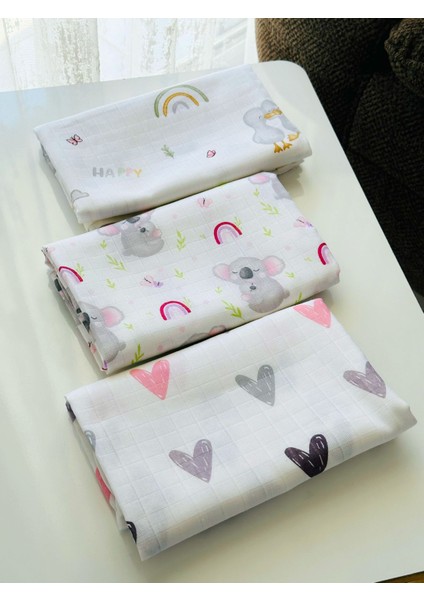 Pamuk Müslin Bebek Battaniyesi 3'Lü Set Müslın Örtü 80 x 90 Cm fiyatları