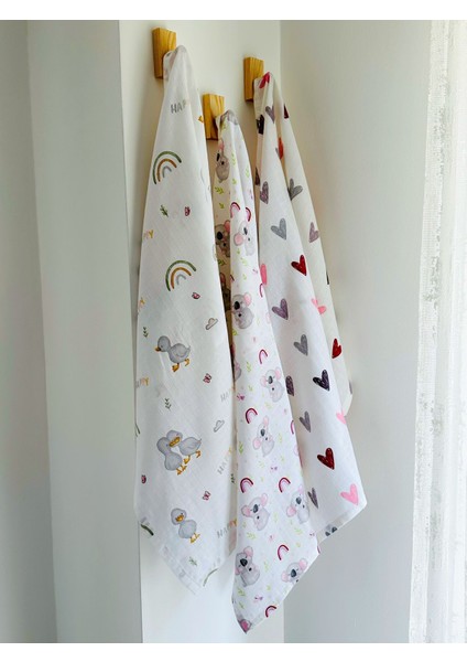 Pamuk Müslin Bebek Battaniyesi 3'Lü Set Müslın Örtü 80 x 90 Cm modelleri