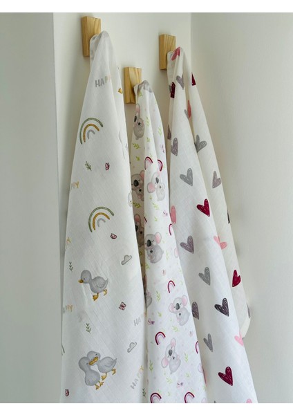 Pamuk Müslin Bebek Battaniyesi 3'Lü Set Müslın Örtü 80 x 90 Cm