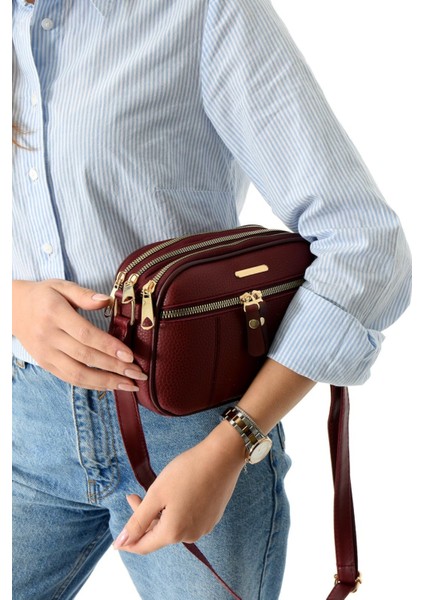 Kadın Lüks Çapraz Askılı Çok Bölmeli Omuz Çantası