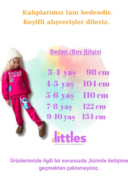 Kız Çocuk Stitch Baskılı Içi Polarlı Beli Lastikli Bağcıklı Pamuklu Kumaş Pembe Renk Alt Üst Takım fiyatları