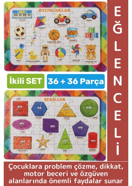 Eğlenceli Motor Zihinsel Beceri Geliştiren Eğitici Çocuk Puzzle Oyuncaklar Şekiller Ikili Set 36 Prç