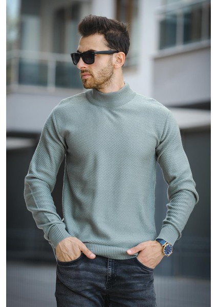 Seka 509 Slim Fit Petek Örgü Erkek Yarım Balıkçı Kazak