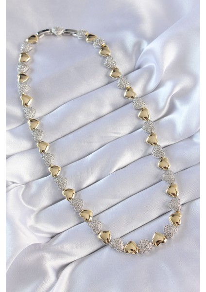 Vip Seri Pirinç Çift Renk Zirkon Taşlı Kalp Tasarımlı Kolye fiyatları