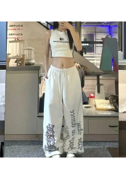 Büyük Beden Sokak Modası Gothıc Baskılı Ispanyol Paça Kışlık Kadın Eşofman Altı