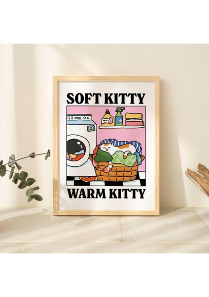 Yumuşak Kedi Baskısı, Sevimli Banyo Posteri, Tuvalet, Rahat Kedi Çamaşır Odası Posterleri