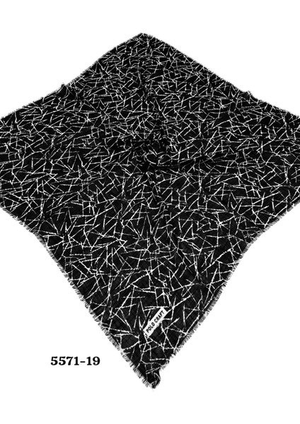 5571 Siyah Beyaz Flamlı Pamuk Eşarp
