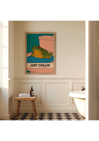 Komik Kurbağa Banyo Sanatı: Retro Pop Tuvalet Posteri ( indirimleri