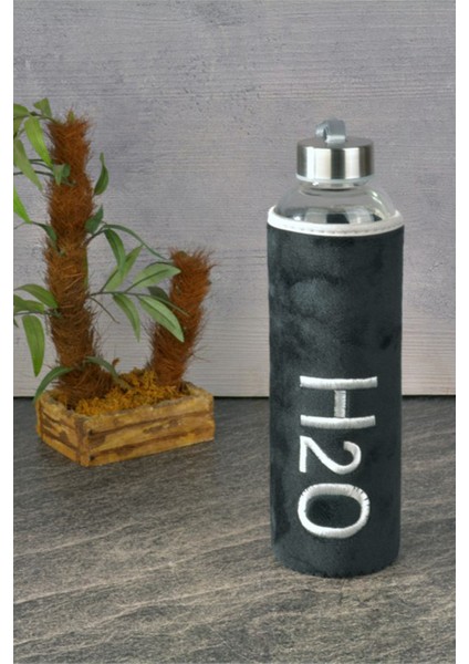 Siyah Peluş Kılıflı Cam Matara - 600ML