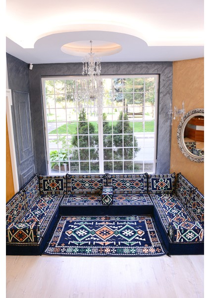 Şark Köşesi Takımı Lacivert Anadolu Modeli 15 Parça (20 cm Minder Kalınlığı)