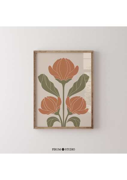 Sönük Yeşil ve Yanık Turuncu Soyut Çiçek Desenleri - Eklektik Odalar Için Modern Bohem Dekor | Bohem Şık Duvar Sanatı | fiyatları