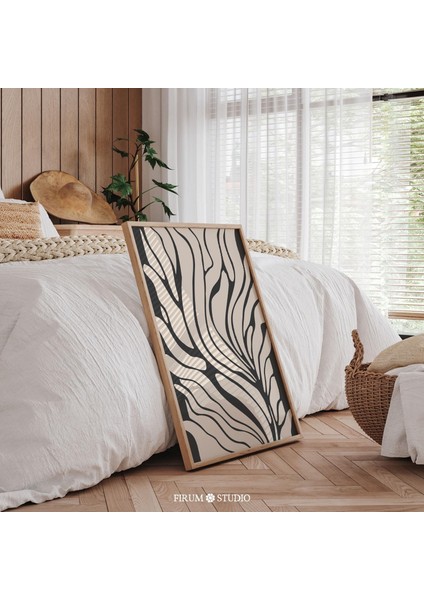 Kasvetli Organik Soyut Çizgi Sanatı, Siyah ve Bej Orta Yüzyıl Modern Sanatı fiyatları