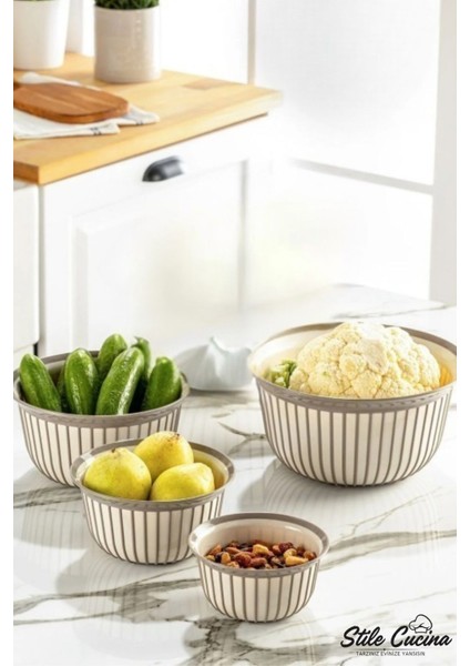 20'li Ekonomik Linea Yuvarlak Kase Seti Antrasit 4X(500 Ml- 1 Litre- 2 Litre- 3 Litre) modelleri