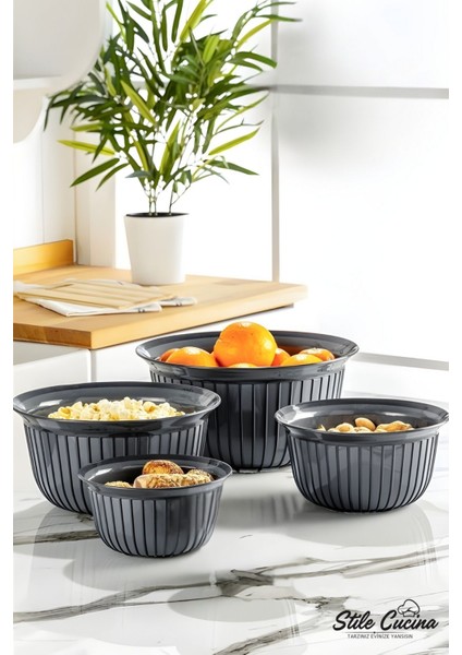 20'li Ekonomik Linea Yuvarlak Kase Seti Antrasit 4X(500 Ml- 1 Litre- 2 Litre- 3 Litre) fırsatları