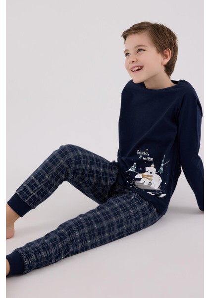 Erkek Çocuk Aile %100 Pamuk 4 Mevsim Uzun Kollu Ekoseli Pijama Takım