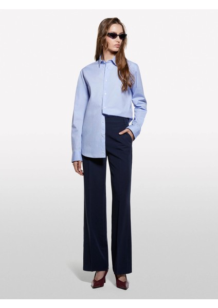 Viskoz Karışımlı Normal Bel Bol Paça Pantolon Kadın Lacivert Pantolon - 325A4KVXLF02I