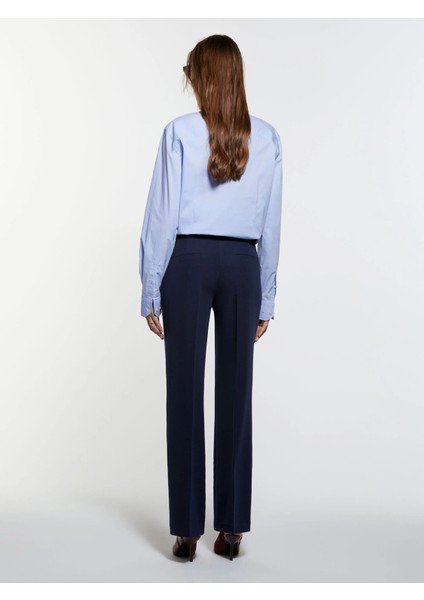 Viskoz Karışımlı Normal Bel Bol Paça Pantolon Kadın Lacivert Pantolon - 325A4KVXLF02I fiyatları