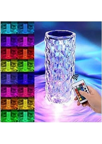 Kristal Elmas Masa Lambası 16 Renk USB Şarjlı Dokunmatik (4887)