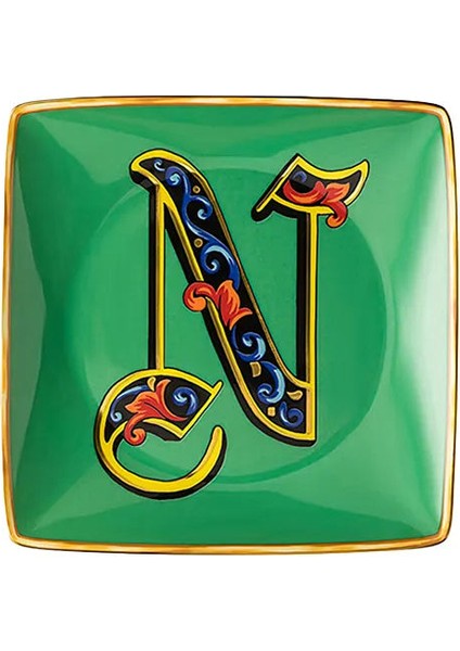 Alphabet N Harfli Porselen Dekoratif Tabak 12 cm